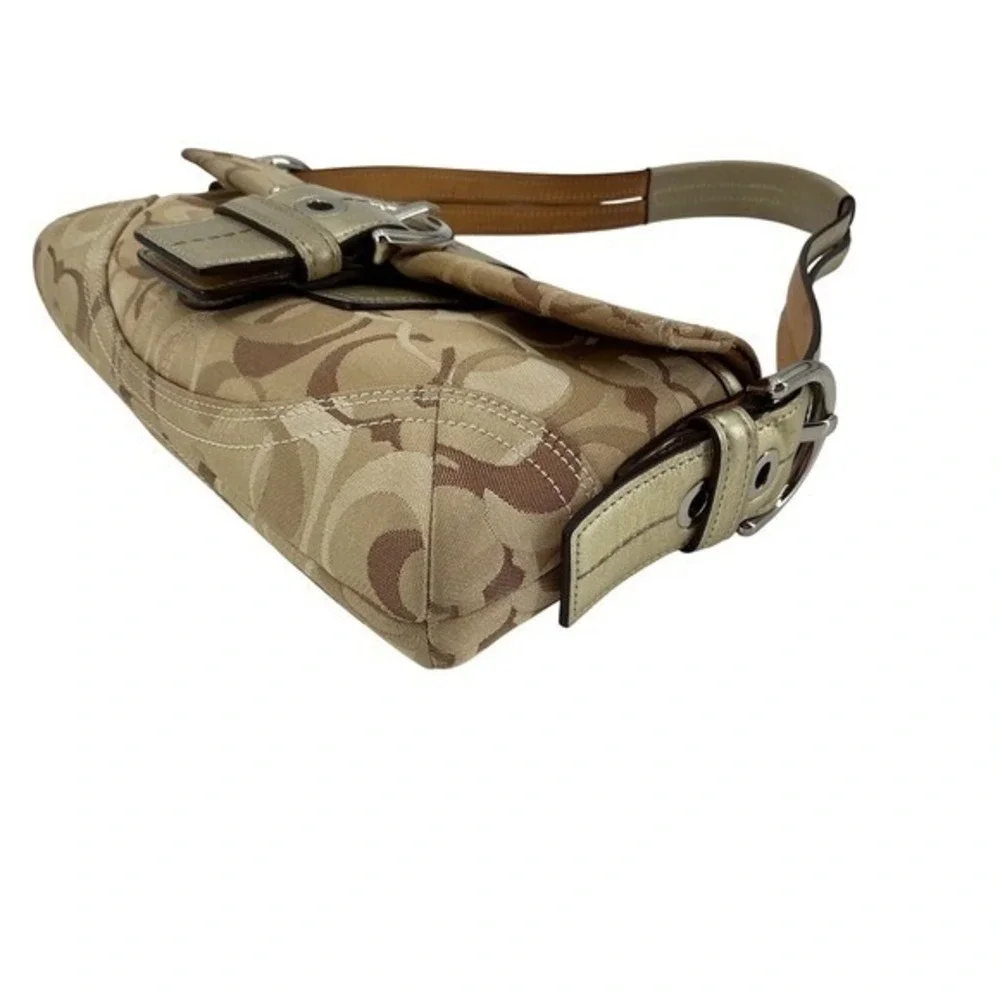 Coach Khaki Gold Signature Baguette Shoulder Bag &‎ Matching Wallet Set - Picture 9 of 13